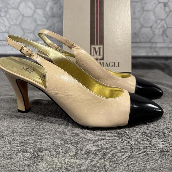 Bruno Magli Women's Slingback Cap Toe Heels Beige and Black Size 10 B